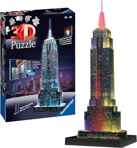 Ravensburger 3D Puzzle 12566 - Empire State Building Night Edition - eines der bekanntesten Wahrzeichen von New York - LED beleuchtetes Gebäude - ab 10 Jahren von Ravensburger