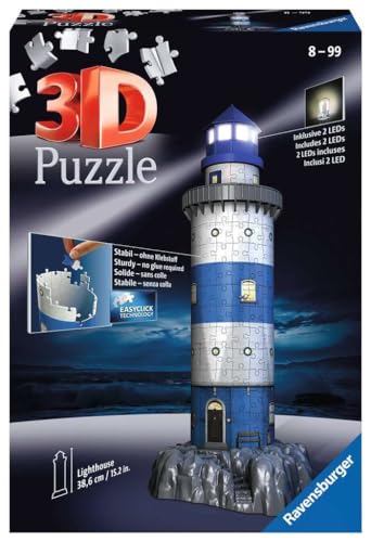 Ravensburger 3D Puzzle 12577 - Leuchtturm bei Nacht - 216 Teile - für Maritim Fans ab 8 Jahren von Ravensburger