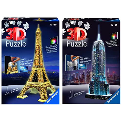 Ravensburger 3D-Puzzle Bauwerk Night Edition, 216 Teile & Empire State Building bei Nacht Night Edition 3D-Puzzle Bauwerke, 432 Teile von Ravensburger