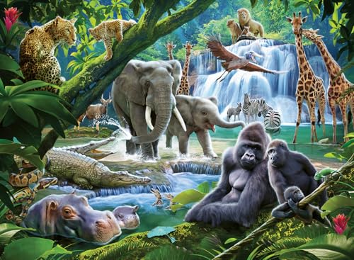 Ravensburger 12970 Tiere Jungle Families Puzzle mit extra großen, 100 Teile, für Kinder ab 6 Jahren, Mehrfarbig, 49 x 36 x 0,2 cm von Ravensburger