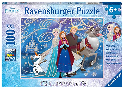 Ravensburger 136100 Disney Frozen Glitzernder Schnee 100 Teile XXL Kinderpuzzle - Puzzle für Kinder ab 6 Jahren - mit Glitzer Eiskönigin Kinderpuzzle-13610 Format, Teal/Turquoise Green von Ravensburger