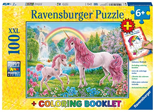 Ravensburger Kinderpuzzle - 13698 Magische Einhörner - Einhorn-Puzzle für Kinder ab 6 Jahren, mit 100 Teilen im XXL-Format, inklusive Malheft, Yellow von Ravensburger