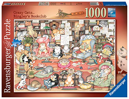 Ravensburger 16765, Katze, Maus Crazy Cats Bingley's Bookclub Puzzle, 1000 Teile, für Erwachsene und Kinder ab 12 Jahren, Mehrfarbig, 69,9 x 49,7 x 0,2 cm von Ravensburger