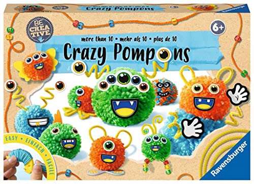 Ravensburger 18118 Be Creative Crazy Pompons – Aus Wolle Bunte Pompons Wickeln und mit Dekoteilen zu verrückten Monstern verzieren, ab 6 Jahren von Ravensburger