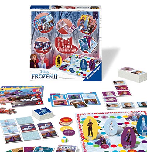 Ravensburger Disney Die Eiskönigin 2 6-in-1-Spielekompendium für Kinder und Familien ab 3 Jahren – Bingo, Dominosteine, Schlangen und Leitern, Dame, Spielkarten und Memory-Spiel von Ravensburger