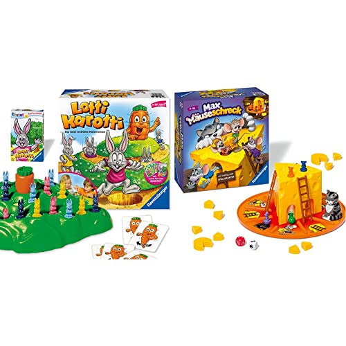 Ravensburger 20851 - Lotti Karotti + Quartett Kartenspiel & Kinderspiele 24562 - Max Mäuseschreck - Würfel-Laufspiel für 2 bis 4 Spieler ab 4 Jahren von Ravensburger