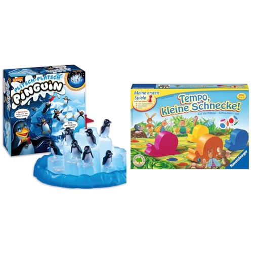 Ravensburger 21325 Plitsch Platsch Pinguin großer Spielspaß mit Geschicklichkeitsfaktor für Kinder und Erwachsene Klassiker für 1 bis 5 Spieler ab 4 Jahren & Kinderspiel 21420 Tempo kleine Schnecke von Ravensburger