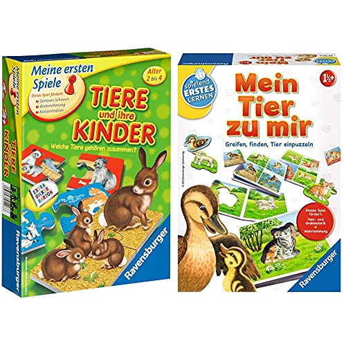 Ravensburger 21403 - Tiere und ihre Kinder - Kinderspiel, Tierwelt kennenlernen & 24731 - Mein Tier zu Mir - Puzzelspiel für die Kleinen - Spiel für Kinder ab 1 und 1/2 Jahren von Ravensburger