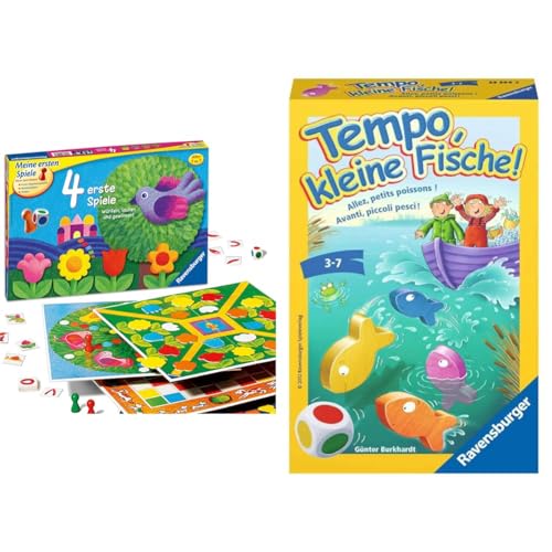 Ravensburger 21417-4 erste Spiele - Spielesammlung für die Kleinen & 23334 - Tempo, kleine Fische, Mitbringspiel für 1-6 Spieler, Kinderspiel ab 3 Jahren, kompaktes Format, Reisespiel, Brettspiel von Ravensburger