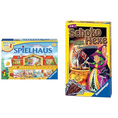 Ravensburger 21424 - Spielhaus & 23082 - Schoko Hexe, Mitbringspiel für 2-6 Spieler, Kartenspiel ab 6 Jahren, kompaktes Format, Reisespiel von Ravensburger