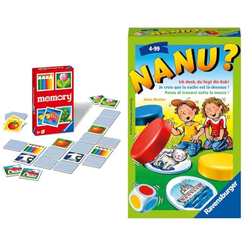 Ravensburger 22457 - Kinder Memory®, der Spieleklassiker für die ganze Familie & 23063 - Nanu? Mitbringspiel für 2-4 Spieler, Merkspiel ab 4 Jahren, kompaktes Format, Reisespiel, Würfelspiel von Ravensburger