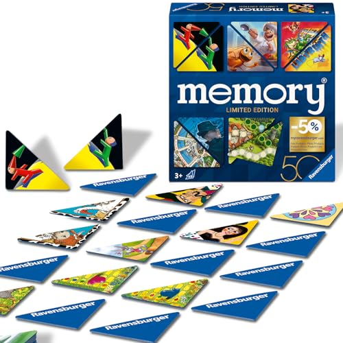 Ravensburger 22463 - Memory 50 Jahre Blaues Dreieck - Limitierte Jubiläums-Edition 50 Jahre Blaues Dreieck, mit dreieckig gestanzten Karten für 2 bis 8 Spieler ab 3 Jahren von Ravensburger