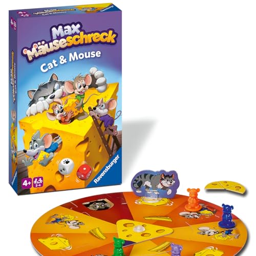 Ravensburger 22466 - Max Mäuseschreck- Kompaktes Katz & Maus Spiel für Kinder ab 4 Jahren, Würfel- und Sammelspiel für 2-4 Spieler von Ravensburger