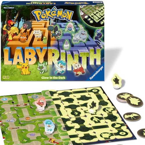 Ravensburger 22705 - Pokémon Labyrinth Glow in The Dark - Schiebespaß mit den beliebtesten Pokémon für 2-6 Personen ab 7 Jahren: Im Hellen und Dunkeln spielbar von Ravensburger