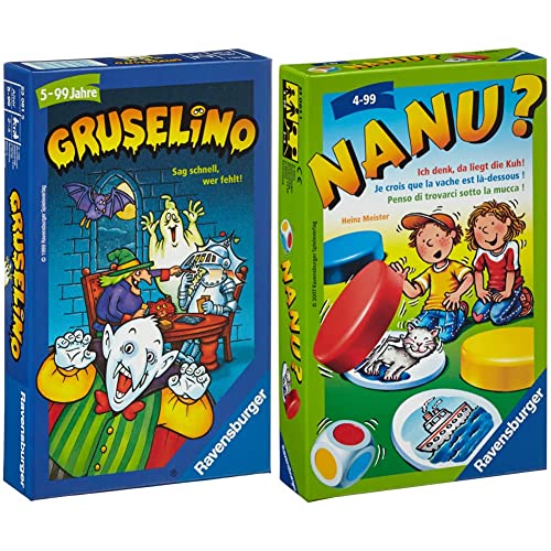 Ravensburger 23081 - Gruselino, Mitbringspiel für 2-4 Spieler & 23063 - Nanu? Mitbringspiel für 2-4 Spieler, Merkspiel ab 4 Jahren, kompaktes Format, Reisespiel, Würfelspiel von Ravensburger