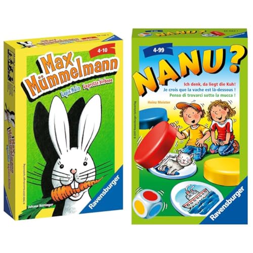 Ravensburger 23119 - Max Mümmelmann, Mitbringspiel für 2-4 Spieler & 23063 - Nanu? Mitbringspiel für 2-4 Spieler, Merkspiel ab 4 Jahren, kompaktes Format, Reisespiel, Würfelspiel von Ravensburger