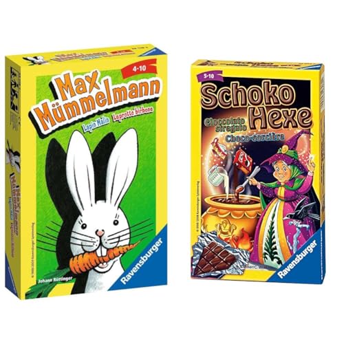 Ravensburger 23119 - Max Mümmelmann, Mitbringspiel für 2-4 Spieler & 23082 - Schoko Hexe, Mitbringspiel für 2-6 Spieler, Kartenspiel ab 6 Jahren, kompaktes Format, Reisespiel von Ravensburger