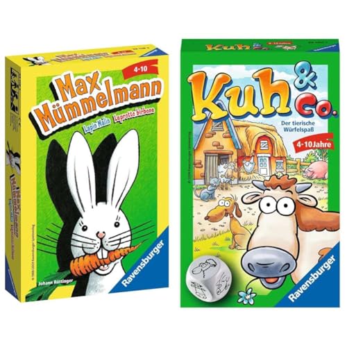 Ravensburger 23119 - Max Mümmelmann, Mitbringspiel für 2-4 Spieler & 23160 - Kuh und co, Mitbringspiel für 2-6 Spieler, Kinderspiel ab 4 Jahren, Reisespiel für unterwegs von Ravensburger