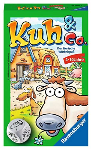 Ravensburger 23160 - Kuh und co, Mitbringspiel für 2-6 Spieler, Kinderspiel ab 4 Jahren, Reisespiel für unterwegs, Meerkleurig von Ravensburger