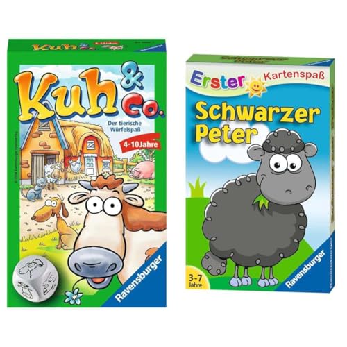 Ravensburger 23160 - Kuh und co, Mitbringspiel für 2-6 Spieler, Kinderspiel ab 4 Jahren, Reisespiel für unterwegs & 20432 - Schwarzer Peter - Schaf, Kartenspiele ab 3 Jahren von Ravensburger