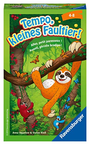 Ravensburger 23463 - Tempo, kleines Faultier, Mitbringspiel für 2-4 Spieler, Kinderspiel ab 4 Jahren, kompaktes Format, Reisespiel, Brettspiel, Blau von Ravensburger