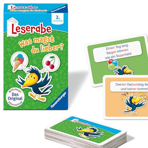 Ravensburger 23497 - Leserabe - was magst du Lieber? - Kartenspiel zum Lesen Lernen mit Spaß - 2. Klasse, für Kinder ab 7 Jahren von Ravensburger