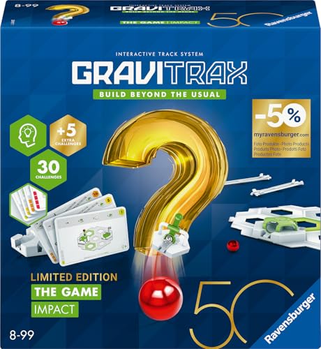 Ravensburger 23917 - GraviTrax The Game Impact - Sonderausgabe 50 Jahre blaues Dreieck - Logikspiel für Kugelbahn Fans, Konstruktionsspielzeug für Kinder ab 8 Jahren von Ravensburger