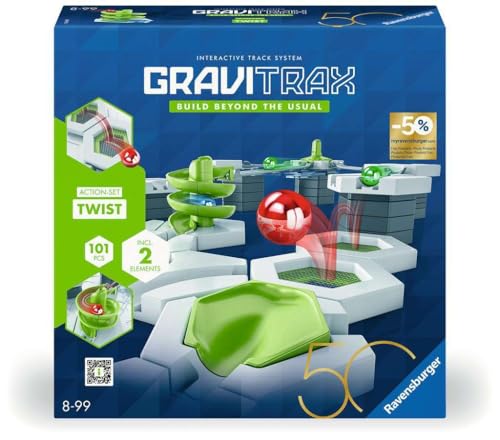 Ravensburger GraviTrax Action-Set Twist 50 Jahre 24576 -GraviTrax Starterset für deine Kugelbahn - Murmelbahn und Konstruktionsspielzeug ab 8 Jahren, GraviTrax Zubehör kombinierbar mit allen Produkten von Ravensburger