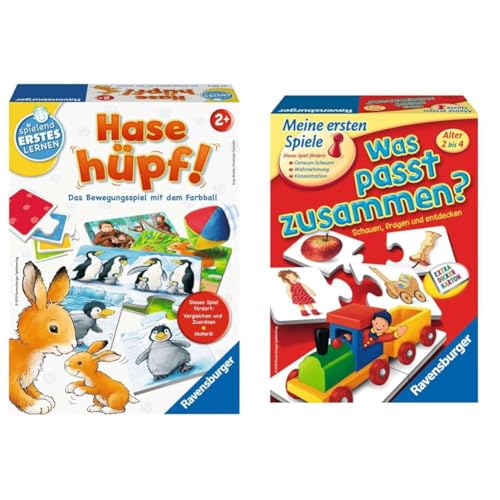 Ravensburger 24735 - Hase hüpf! - Bewegungsspiel für die Kleinen 21402 - was passt zusammen? - Puzzelspiel für Kinder, Bildpaare zuordnen für 1-4 Spieler ab 2 Jahren von Ravensburger