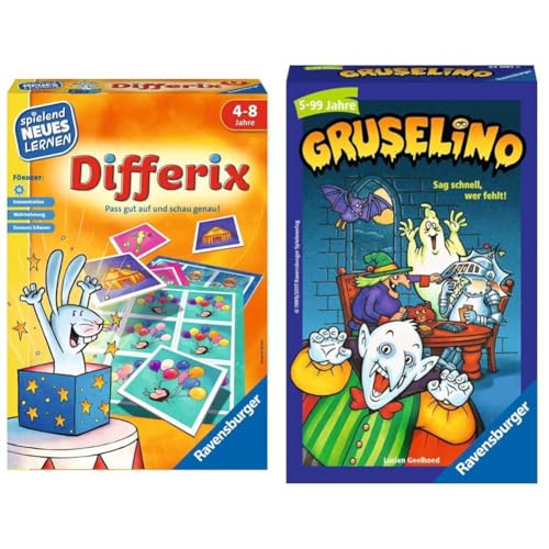 Ravensburger 24930 - Differix - Spielen und Lernen für Kinder & 23081 - Gruselino, Mitbringspiel für 2-4 Spieler, Suchspiel ab 5 Jahren, kompaktes Format, Reisespiel von Ravensburger