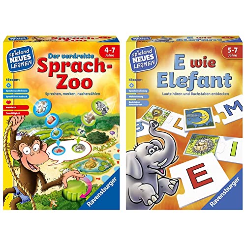 Ravensburger 24945 - Der verdrehte Sprach-Zoo - Spielen und Lernen für Kinder, Lernspiel für Kinder von 4-7 Jahren, Spielend Neues Lernen für 2-4 Spieler & 24951 - E wie Elefant von Ravensburger