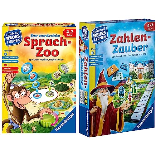 Ravensburger 24945 - Der verdrehte Sprach-Zoo - Spielen und Lernen für Kinder & 24964 - Zahlen-Zauber - Spielen und Lernen für Kinder, Lernspiel für Kinder ab 4-7 Jahren von Ravensburger