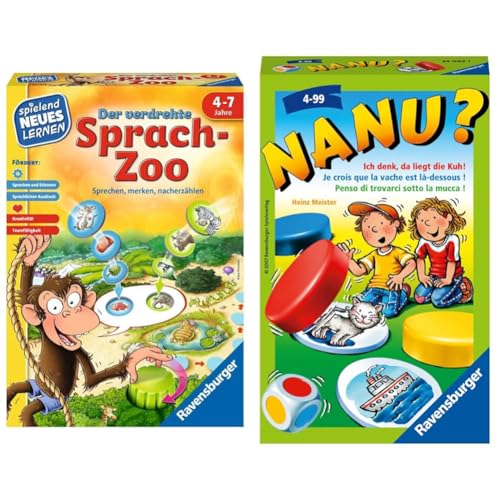 Ravensburger 24945 - Der verdrehte Sprach-Zoo & 23063 - Nanu? Mitbringspiel für 2-4 Spieler, Merkspiel ab 4 Jahren, kompaktes Format, Reisespiel, Würfelspiel von Ravensburger