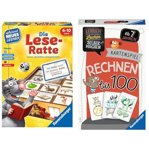 Ravensburger 24956 - Die Lese-Ratte - Spielen und Lernen für Kinder & 80660 - Lernen Lachen Selbermachen: Rechnen bis 100, Kinderspiel ab 7 Jahren, Lernspiel für 1-5 Spieler, Kartenspiel von Ravensburger