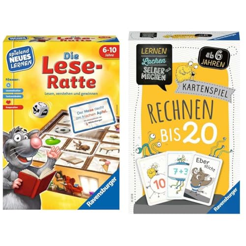 Ravensburger 24956 - Die Lese-Ratte & 80349 - Lernen Lachen Selbermachen: Rechnen bis 20, Kinderspiel ab 6 Jahren, Lernspiel für 1-5 Spieler, Kartenspiel, Mathematik von Ravensburger