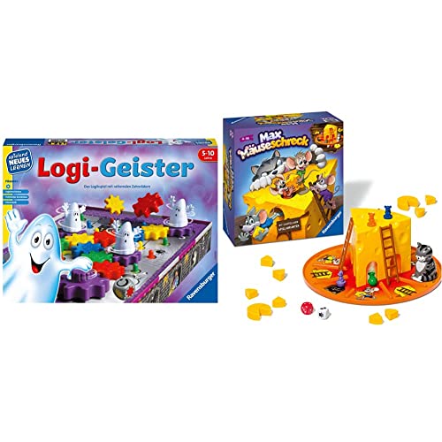 Ravensburger 25042 - Logi-Geister - Spielen und Lernen für Kinder, Lernspiel für Kinder von 5-10 Jahren, Spielend Neues Lernen für 2-4 Spieler & 24562 - Max Mäuseschreck - Würfel-Laufspiel von Ravensburger