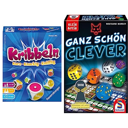 Ravensburger 26704 - Kribbeln, kniffliges Würfelspiel für 2-5 Spieler & Schmidt Spiele 49340 Ganz Schön Clever, Würfelspiel aus der Serie Klein & Fein, Bunt von Ravensburger