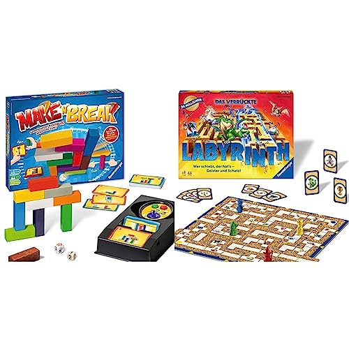 Ravensburger 26750 - Make 'n' Break - Gesellschaftsspiel für die ganze Familie mit Bausteinen & 26955 Das verrückte Labyrinth - Spieleklassiker für 2-4 Personen ab 7 Jahren von Ravensburger