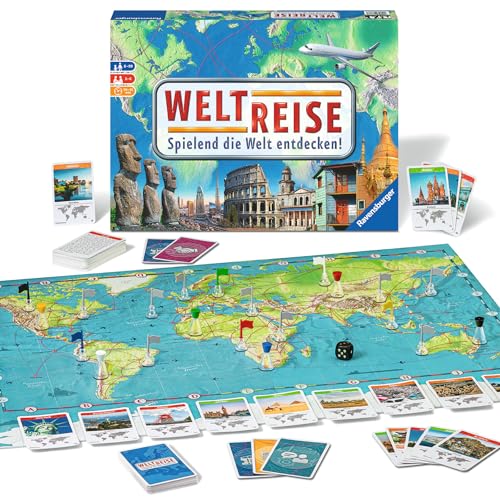 Ravensburger Familienspiel 26888 - Weltreise - Familienklassiker ab 8 Jahren - Gesellschaftsspiel, Reise einmal um die Welt, Brettspiel für bis zu 6 Spieler - über 170 Städte von Ravensburger