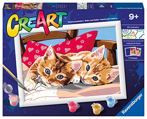 Ravensburger 28938 Paint by Numbers CreArt D-Serie Katzen auf dem Kissen, kreatives Spiel, Mehrfarbig von Ravensburger