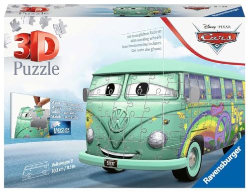 Ravensburger 3D Puzzle Cars Fillmore 11185 - 162 Teile - Der VW T1 Cars Fillmore als 3D Puzzle Fahrzeug für alle Disney/Pixar Cars Fans ab 8 Jahren, Teal/Turquoise Green von Ravensburger