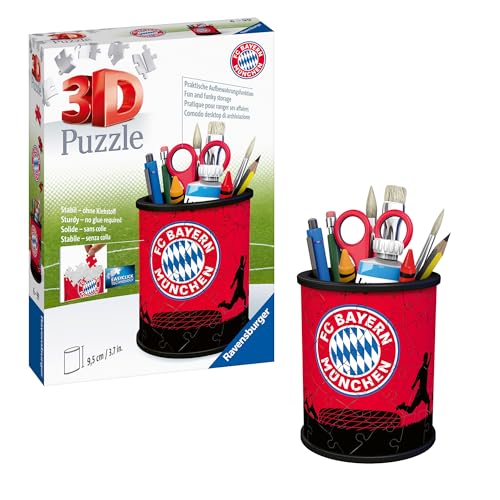 Ravensburger 3D Puzzle 11215 - Utensilo FC Bayern - 54 Teile - Stiftehalter für FC Bayern München Fans ab 6 Jahren, Schreibtisch-Organizer für Kinder, White von Ravensburger