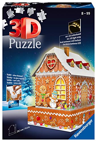 Ravensburger 3D Puzzle 11237 - Lebkuchenhaus Night Edition - LED beleuchtetes Knusperhäuschen als Weihnachtsdeko für Erwachsene und Kinder ab 8 Jahren von Ravensburger