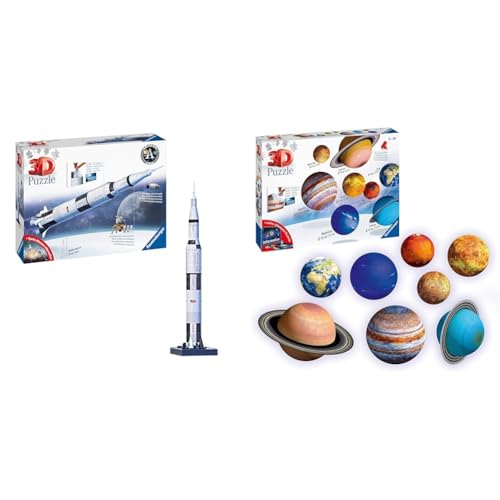 Ravensburger 3D Puzzle 11545 - Apollo Saturn V Rakete & 3D Puzzle Planetensystem 11668 - Planeten als 3D Puzzlebälle von Ravensburger