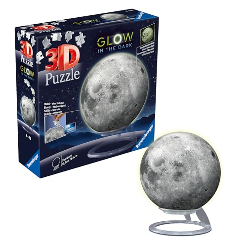 Ravensburger 3D Puzzle 11586 - Puzzle-Ball Der Mond - leuchtet im Dunkeln - dekorativer Glow-in-The-Dark Puzzleball aus 3D Puzzleteilen Erwachsene und Kinder ab 6 Jahren von Ravensburger