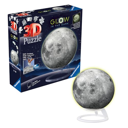 Ravensburger 3D Puzzle 11586 - Puzzle-Ball "Der Mond" - leuchtet im Dunkeln - dekorativer Glow-in-the-Dark Puzzleball - Geschenk für Erwachsene und Kinder ab 6 Jahren, Grau von Ravensburger