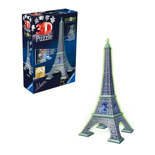 Ravensburger 3D Puzzle 11591 - Eiffelturm Glow-In-The-Dark Edition - Das Wahrzeichen aus Paris, nachleuchtend, Eiffelturm Modell - ab 10 Jahren von Ravensburger