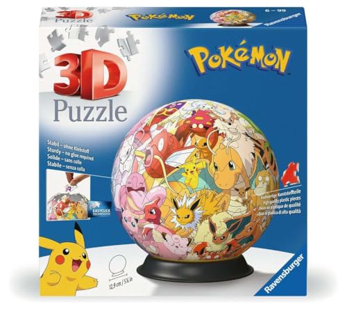 Ravensburger 3D Puzzle 11595 - Puzzle-Ball Pokémon Kanto Region - Puzzleball aus dreidimensionalen Puzzleteilen - für große und kleine Pokémon Fans ab 6 Jahren von Ravensburger