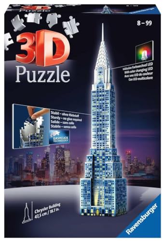 Ravensburger 3D Puzzle 12595 - Chrysler Building Night Edition - Einer der berühmtesten Wolkenkratzer New Yorks als LED beleuchtetes Gebäude Modell - für große und kleine Puzzle-Fans ab 8 Jahren von Ravensburger