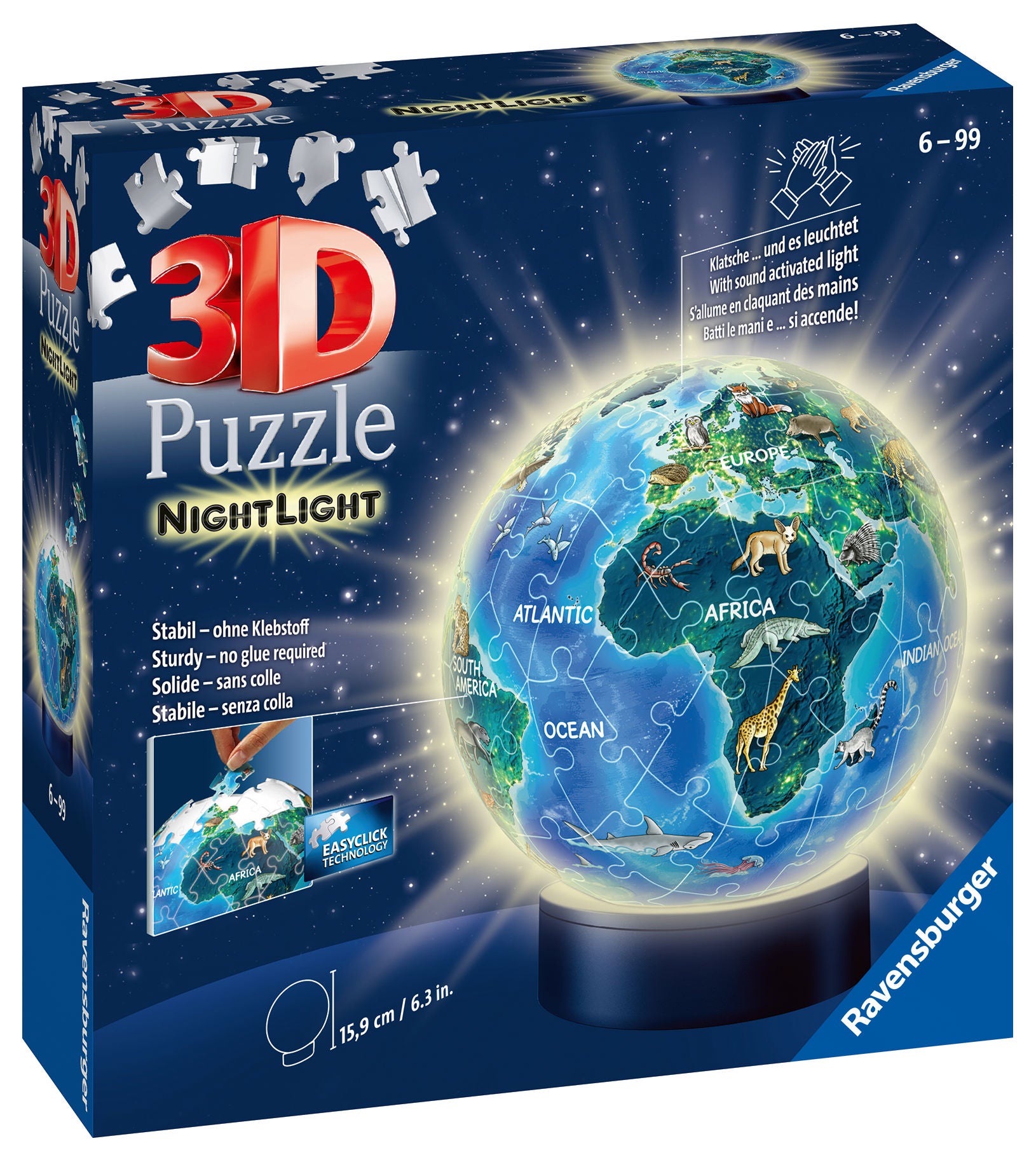 Ravensburger 3D Puzzle Globus Tiere, Nachtlampe 72 Teile von Ravensburger